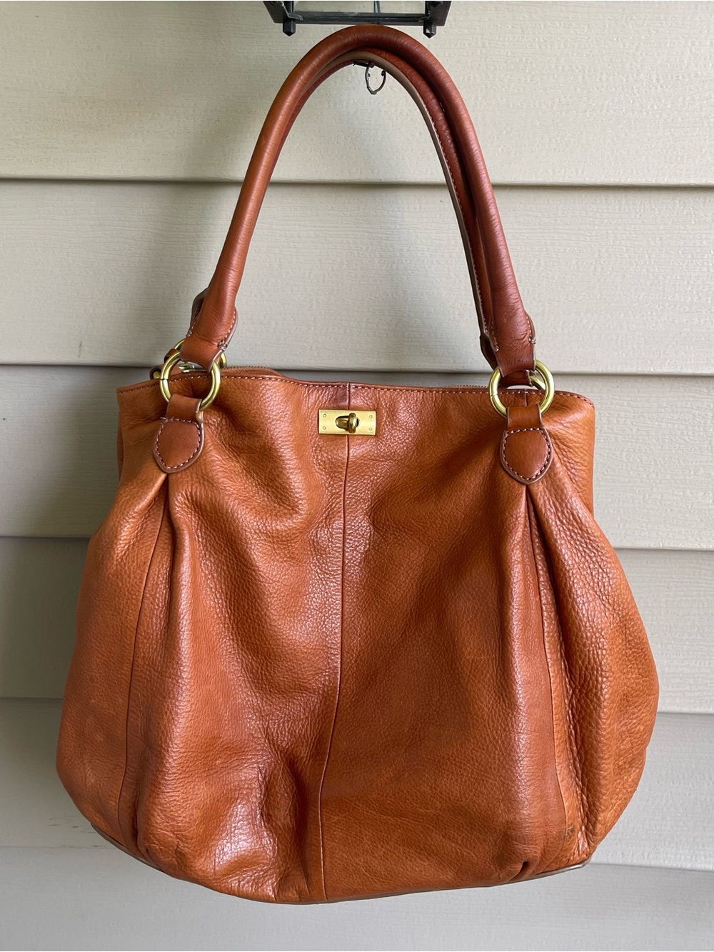 J.Crew Brompton Large Hobo Shoulder Bag Top Handed Cognac Brown Pebbled Leather